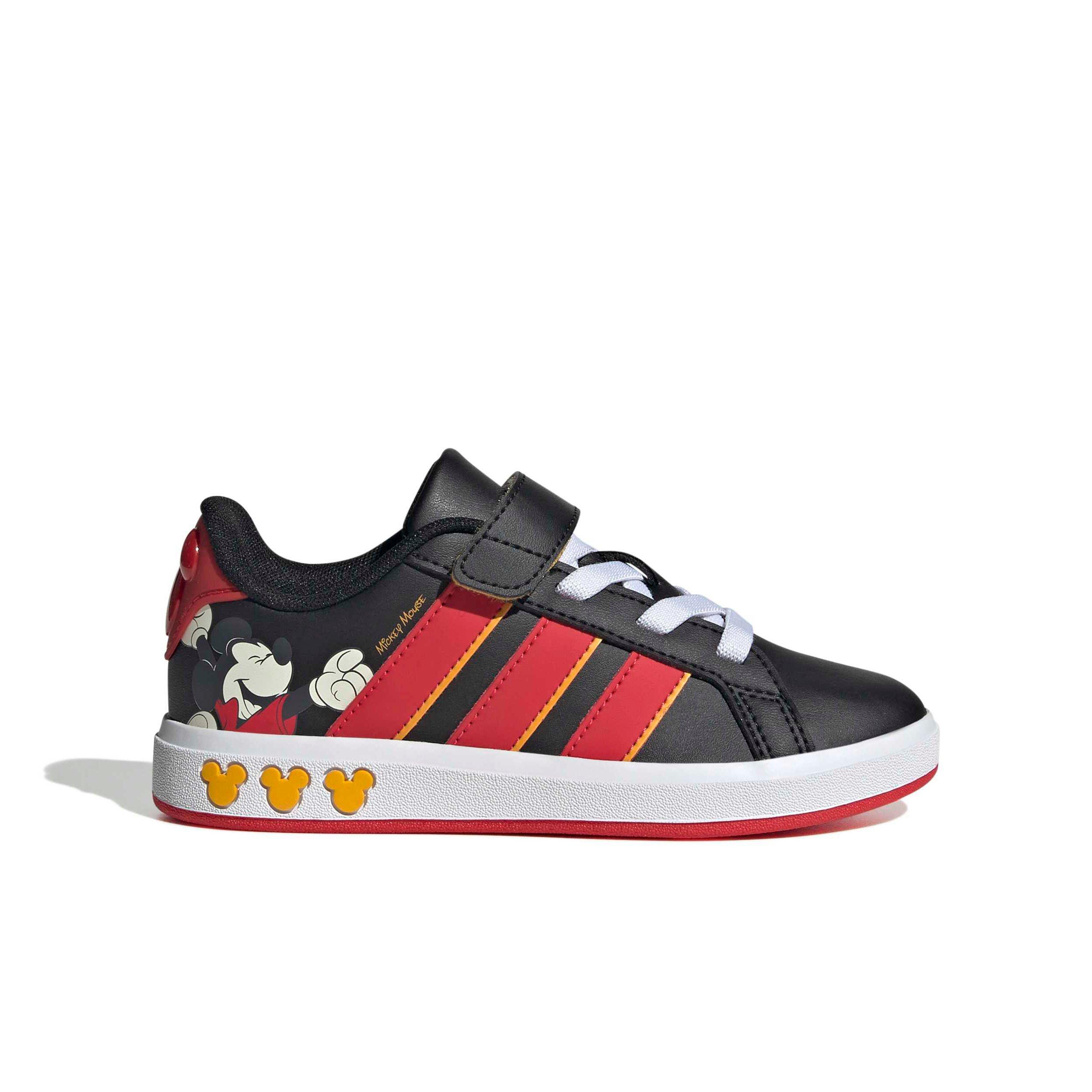 adidas Disney Mickey Mouse Grand Court "Core Black/Pure Ruby/Crew Yellow" Preschool Boys' Shoe - BLACK/RUBY/YELLOW